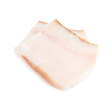 Slices of pork fatback isolated on whiteの写真素材