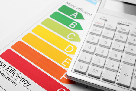 Energy efficiency rating chart and calculator, closeup