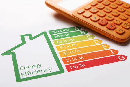 Energy efficiency rating chart and calculator, closeupの写真素材