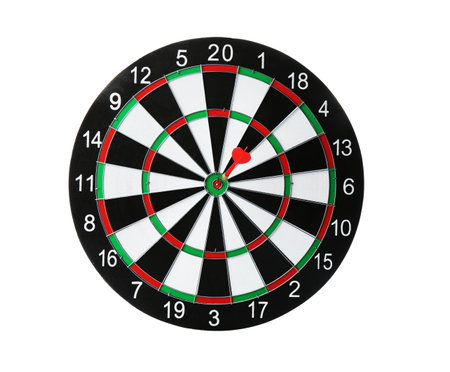 Dart board with color arrow hitting targetの写真素材