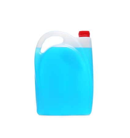 Plastic canister with liquid for car on white backgroundの写真素材