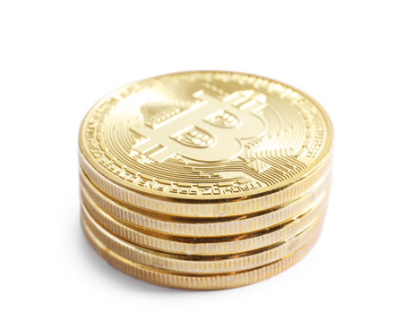 Stack of bitcoins isolated on white. digital currencyの写真素材