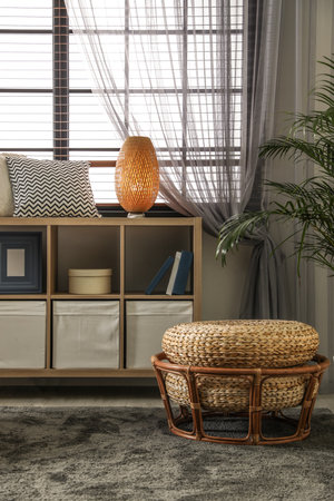 Cozy living room with stylish furniture and decorative elements. Idea for interior designの写真素材