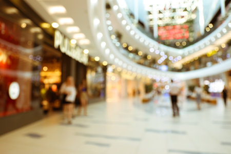 Blurred view of modern shopping mall interior. bokeh effectの写真素材