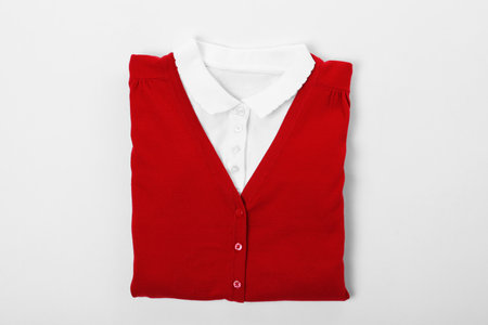 New stylish school uniform on white background, top viewの写真素材