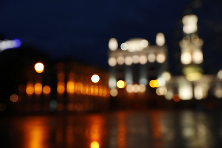 Blurred view of beautiful city at night. bokeh effectの写真素材