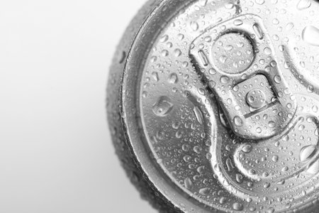 Wet closed can on white background, closeupの写真素材