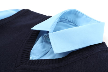School uniform for boy on white background, closeup