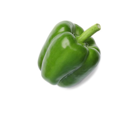 Ripe green bell pepper on white backgroundの写真素材