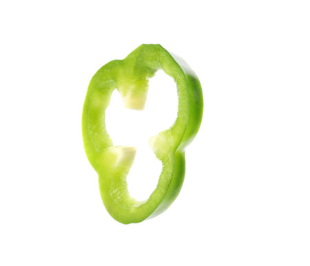 Ring of fresh green bell pepper on white background