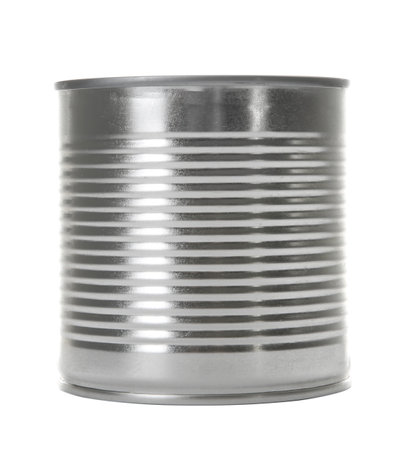 Closed tin can isolated on white, mockup for designの写真素材