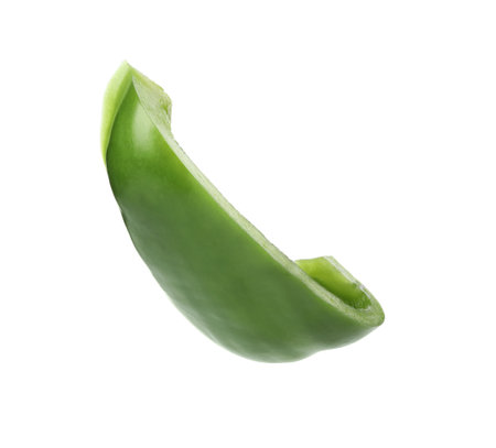 Slice of fresh green bell pepper on white backgroundの写真素材