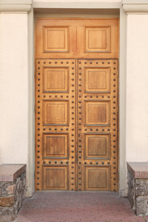 Building with vintage wooden door. exterior designの写真素材
