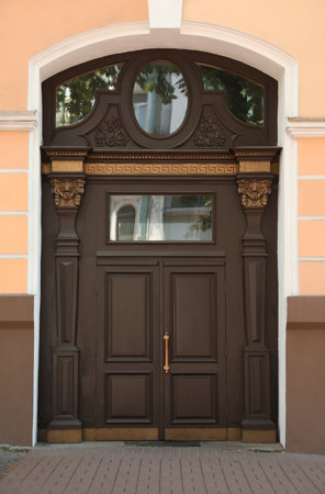 Building with vintage wooden door. exterior designの写真素材