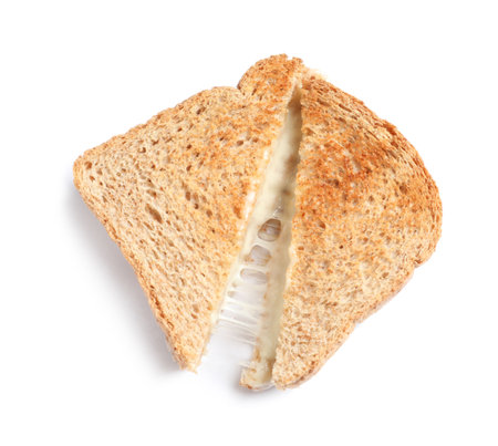 Fresh tasty cheese sandwiches isolated on whiteの写真素材