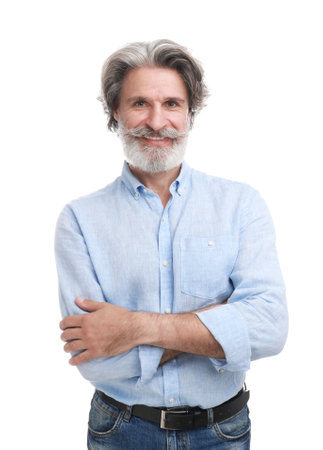 Portrait of handsome mature man on white backgroundの写真素材