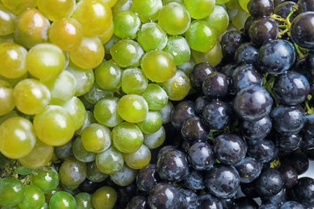 Fresh ripe juicy grapes with water drops as background, closeupの写真素材