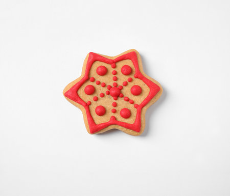 Tasty homemade Christmas cookie on white background, top viewの写真素材