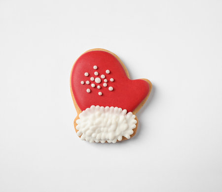 Tasty homemade Christmas cookie on white background, top viewの写真素材