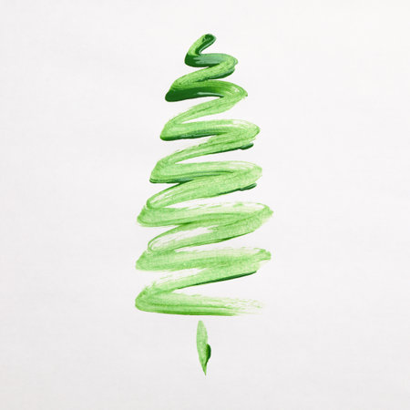 Minimalist painting of Christmas tree on white backgroundの写真素材