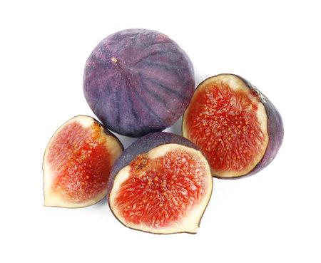 Tasty fresh fig fruits on white background, top viewの写真素材