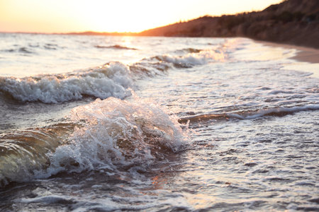 Beautiful view of sea coast at sunsetの写真素材