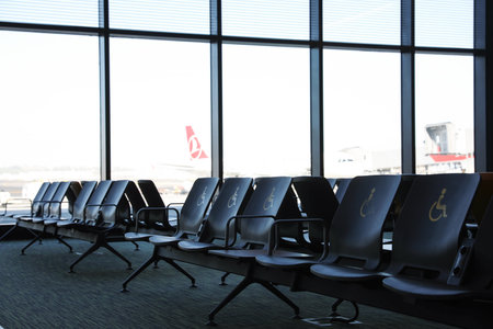 ISTANBUL, TURKEY - AUGUST 13, 2019: Waiting area with seats in new airport terminalの写真素材