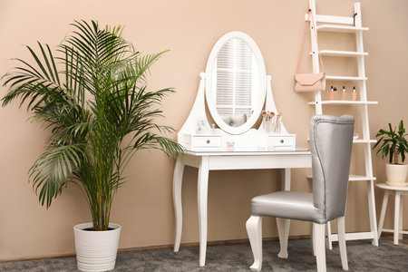 Dressing table with mirror in stylish room interiorの写真素材