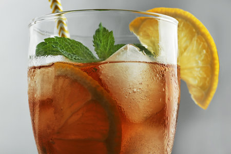 Glass of delicious iced tea, closeup viewの写真素材