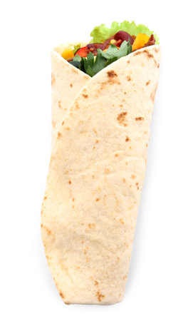Delicious meat tortilla wrap isolated on white, top viewの写真素材