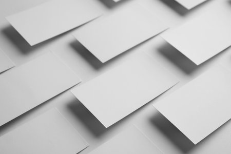 Blank business cards on white background. Mock up designの写真素材