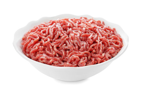 Fresh raw minced meat on white background