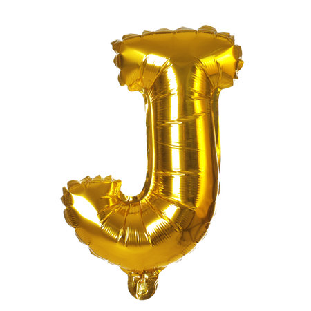 Golden letter J balloon on white backgroundの写真素材