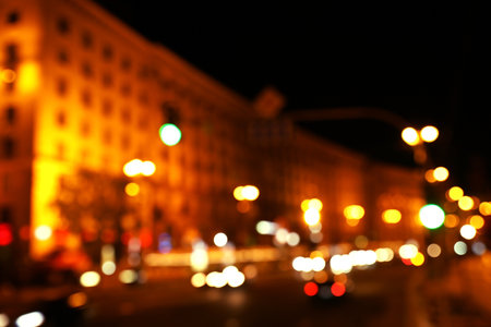 Blurred view of beautiful city at night. bokeh effectの写真素材