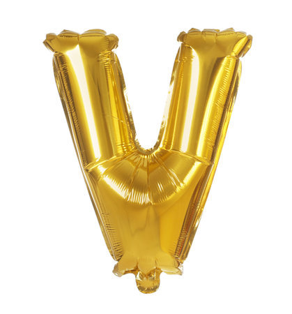 Golden letter V balloon on white backgroundの写真素材