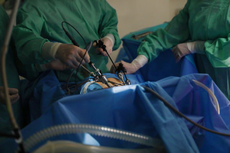 Medical team performing surgery in operating room, closeupの写真素材
