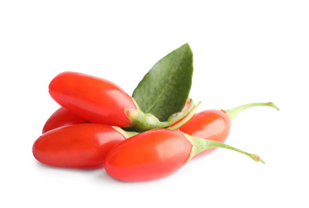 Fresh goji berries on white background. healthy superfoodの写真素材