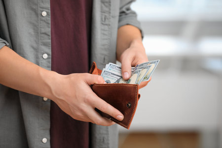 Man with American money in wallet, closeupの写真素材