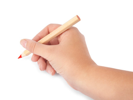 Woman drawing with color pencil on white background, closeupの写真素材