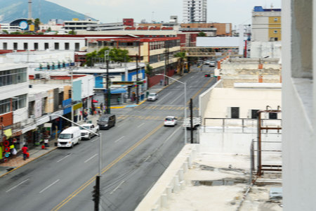 Blurred view of beautiful modern city streetの写真素材