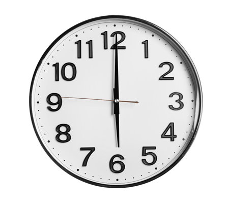 Stylish round clock isolated on white. interior element
