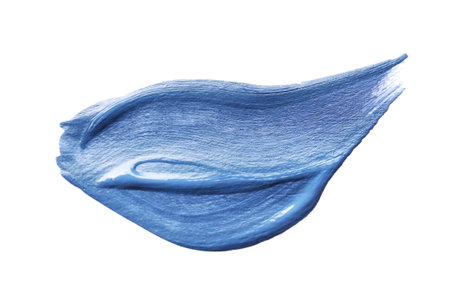 Smear of blue paint on white background, top viewの写真素材