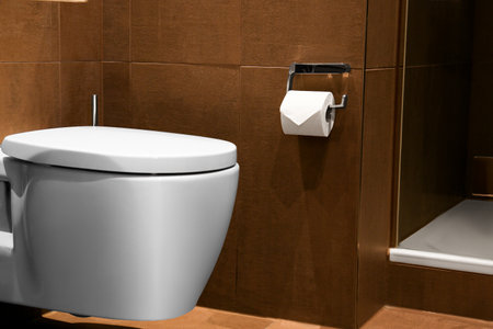 Beautiful bathroom with stylish toilet bowl in luxury hotel. interior designの写真素材