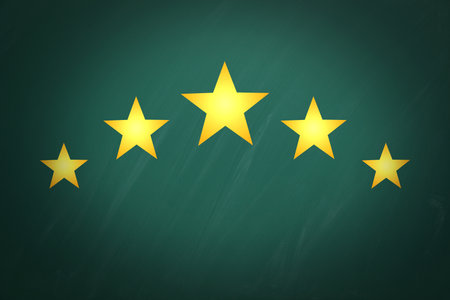 quality evaluation. golden stars on green chalkboardの写真素材