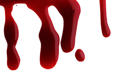 Flowing down red blood isolated on whiteの写真素材