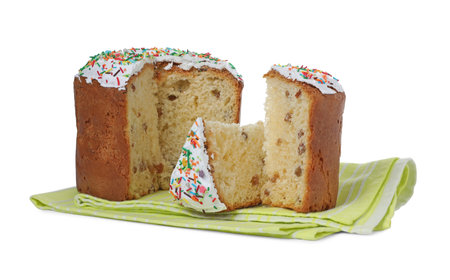 Traditional Easter cake with sprinkles on white background