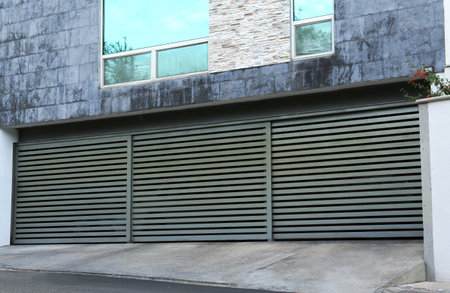 Closed roller shutter gates of modern garageの写真素材