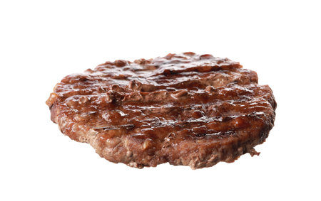 Tasty grilled burger patty isolated on whiteの写真素材