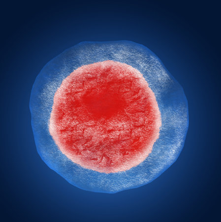 Cryopreservation of genetic material. Ovum in ice on blue background