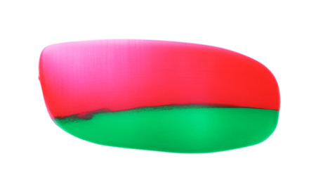 Red and green paint samples on white background, top viewの写真素材